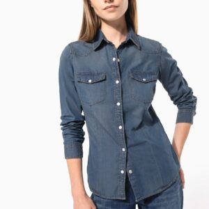Kariban Dames denim blouse lange mouwen