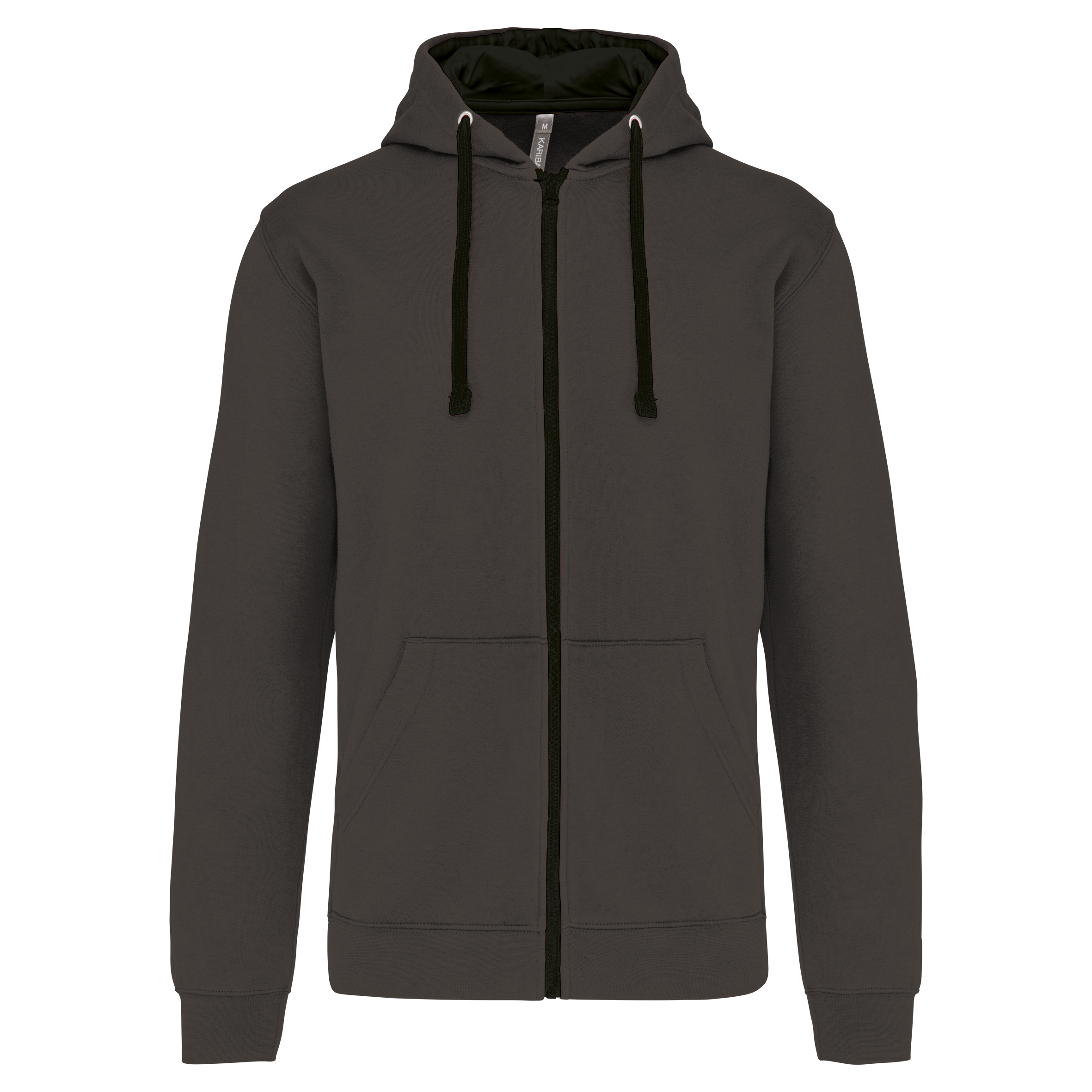 Kariban Herensweater met rits en capuchon in contrasterende kleur — Dark Grey / Black