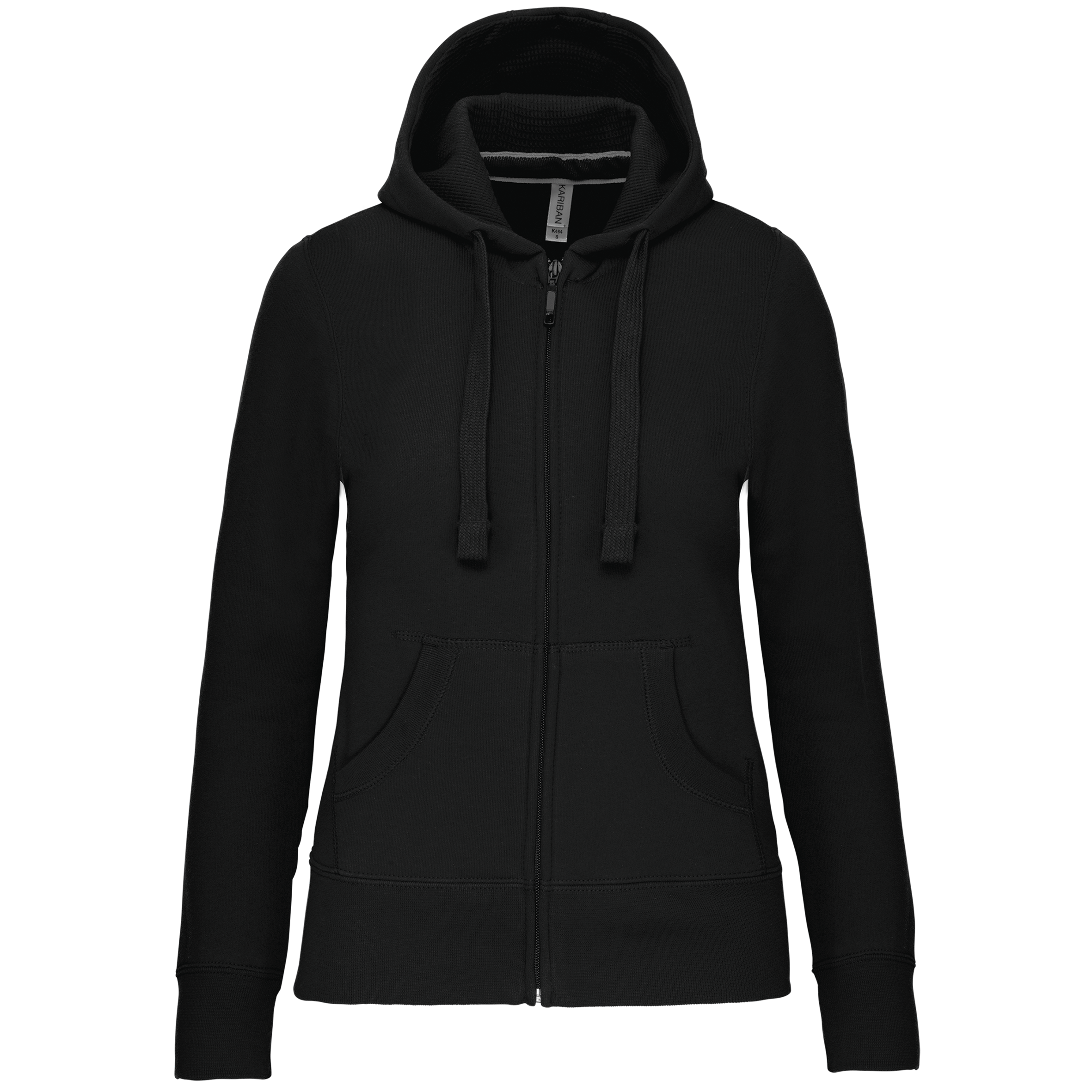 Kariban Damessweater met rits en capuchon — Black