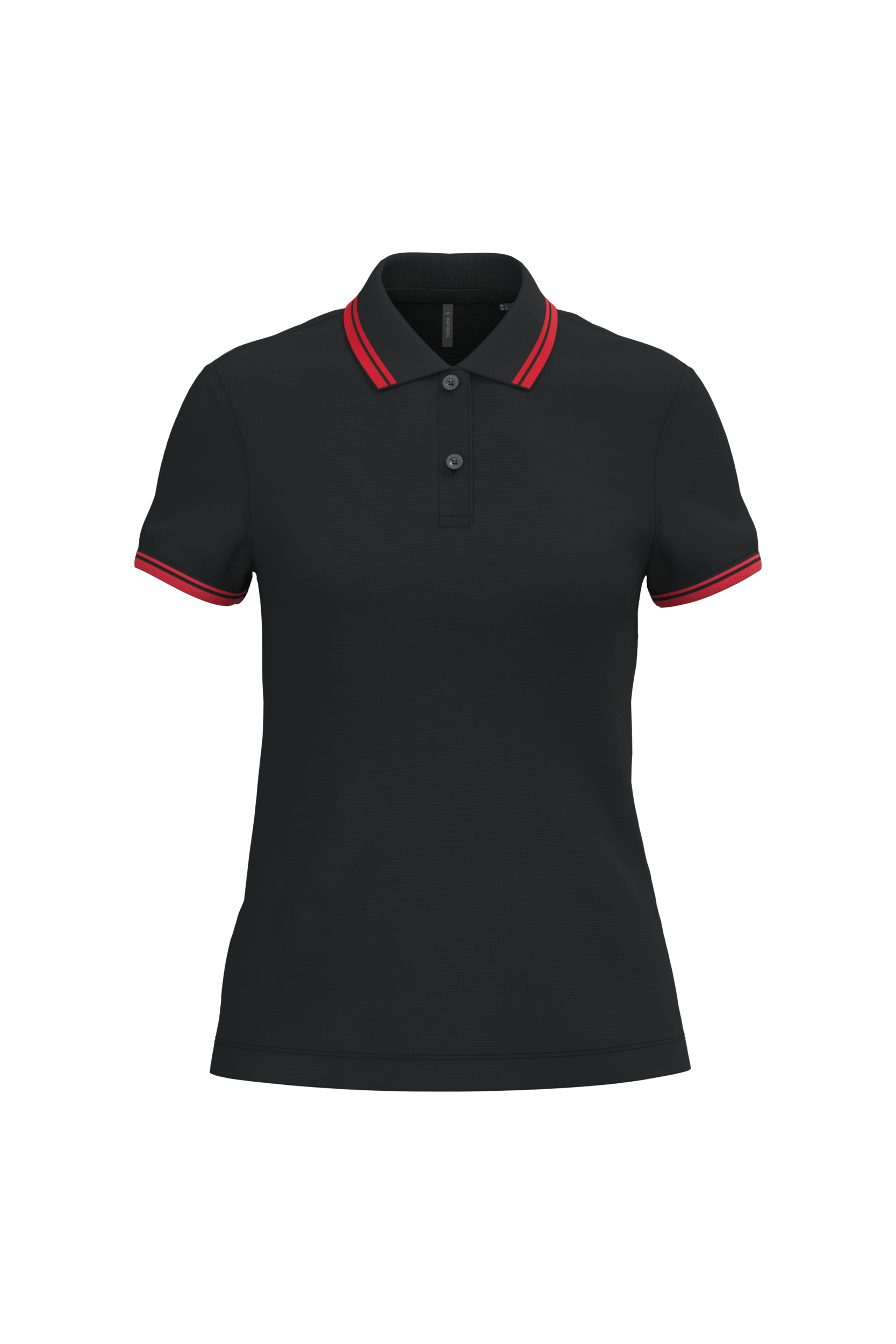 Kariban Damespolo met korte mouwen en contrasterende bies — Black / Red