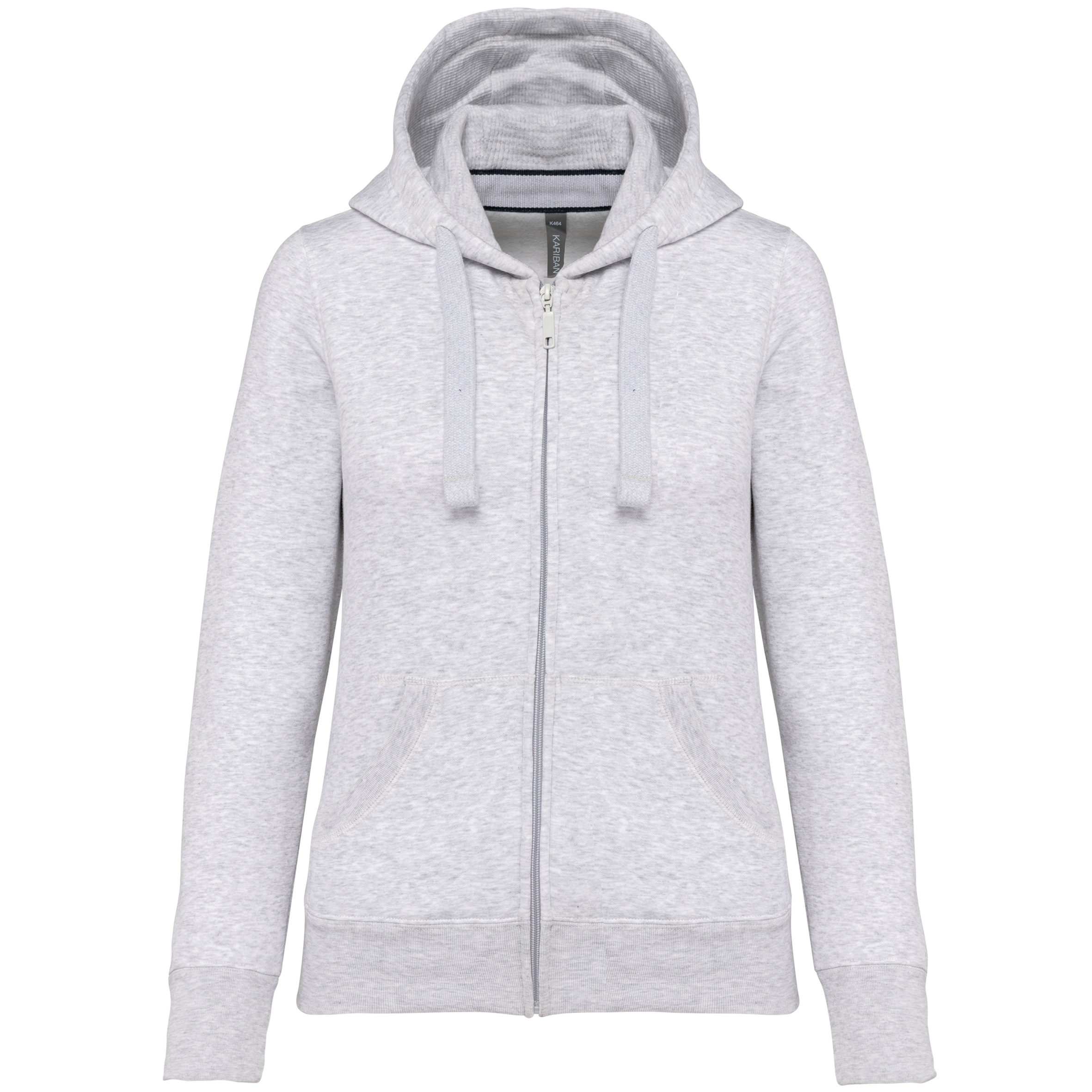 Kariban Damessweater met rits en capuchon — Ash Heather