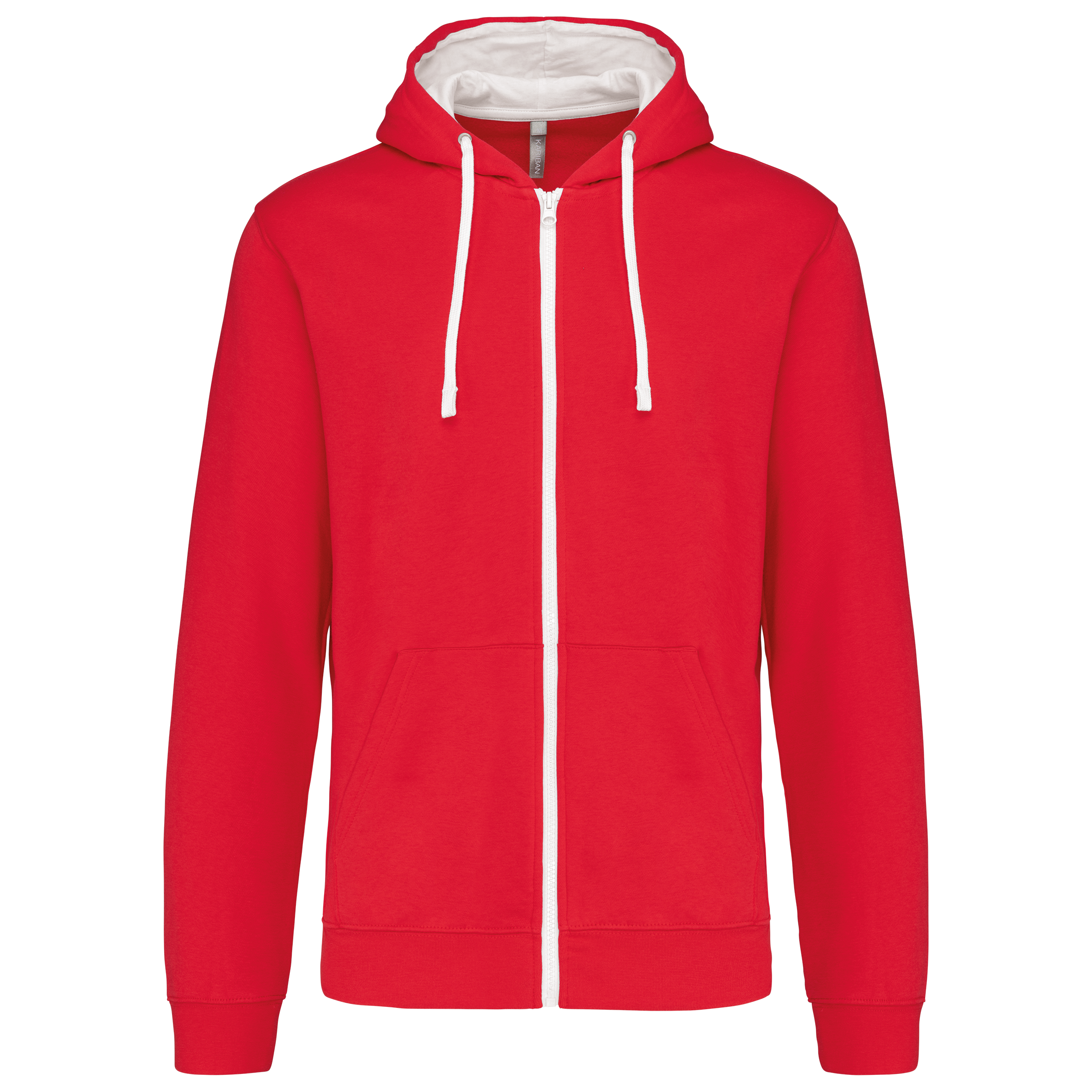 Kariban Herensweater met rits en capuchon in contrasterende kleur — Red / White
