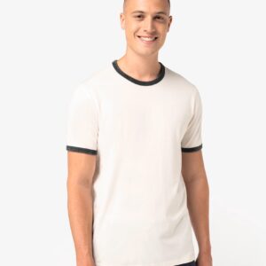 Native Spirit Ecologisch ringer heren T-shirt met contrasterende boorden en verwassen look 