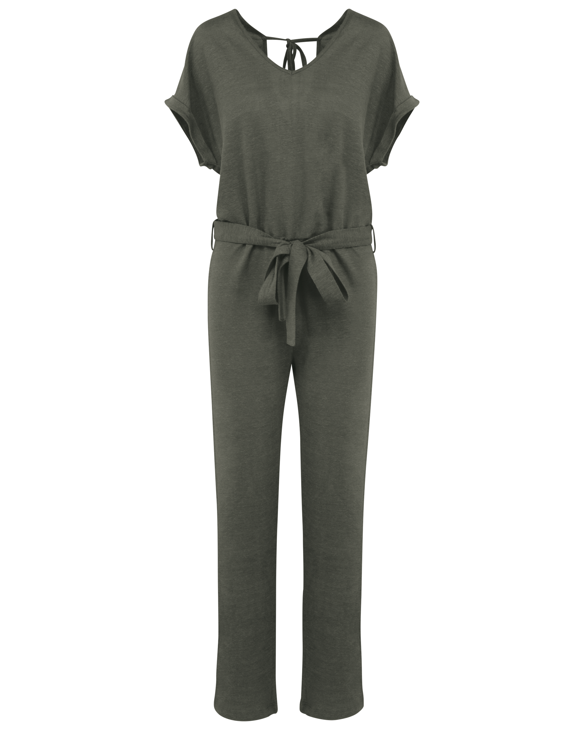 Spasso Tricot jumpsuit met korte mouwen voor dames van linnen — Organic Khaki