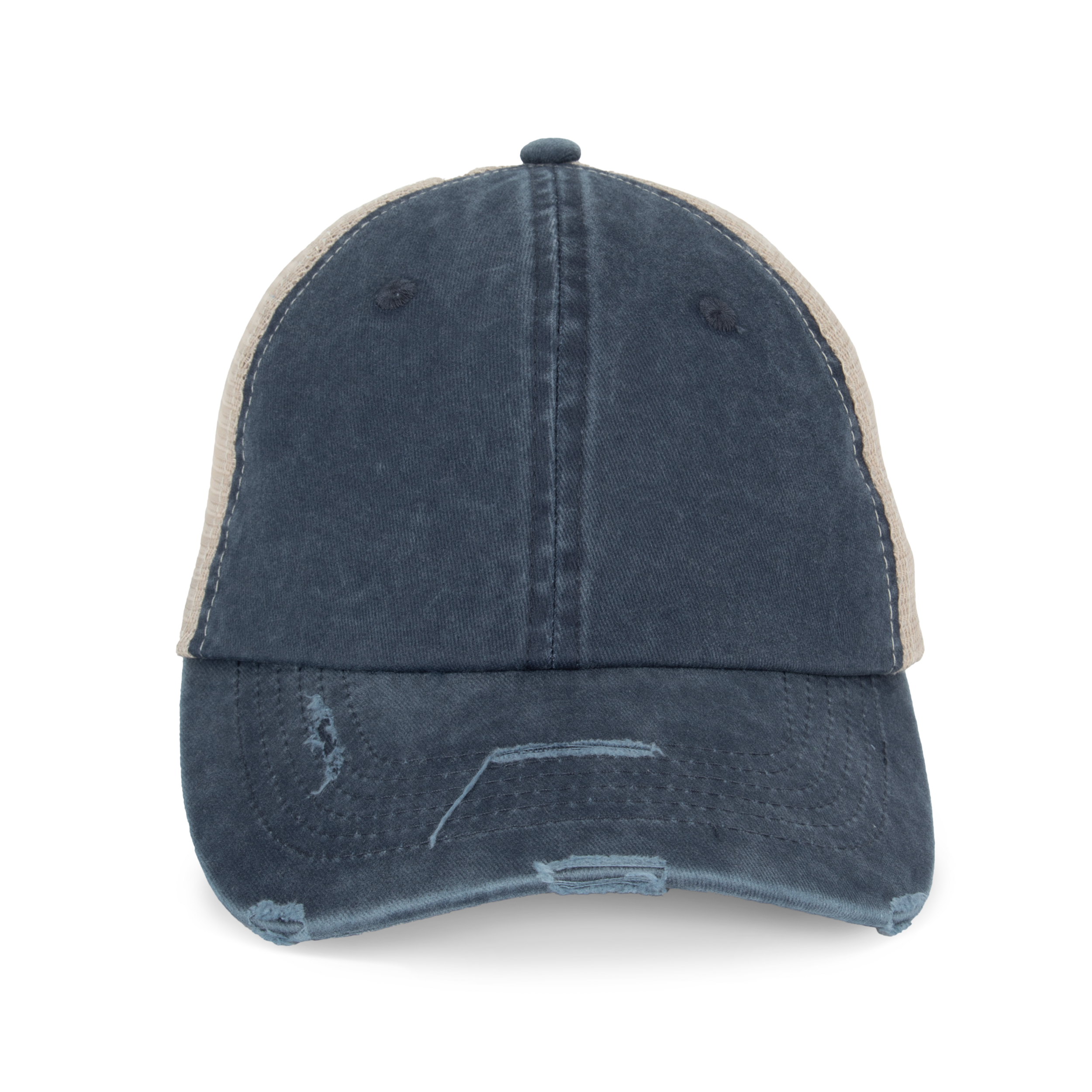 Native Spirit Ecologische uniseks truckerpet met verwassen look — Washed Navy Blue / Beige