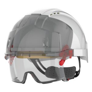 JSP EVO® VISTAlens™ veiligheidshelm, microvizier, geventileerd, met geïntegreerd anticondens, antikras overzetbrilletje KN