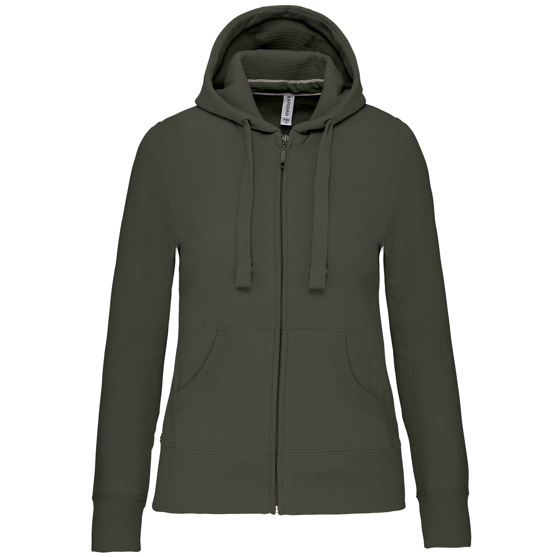 Kariban Damessweater met rits en capuchon — Dark Khaki