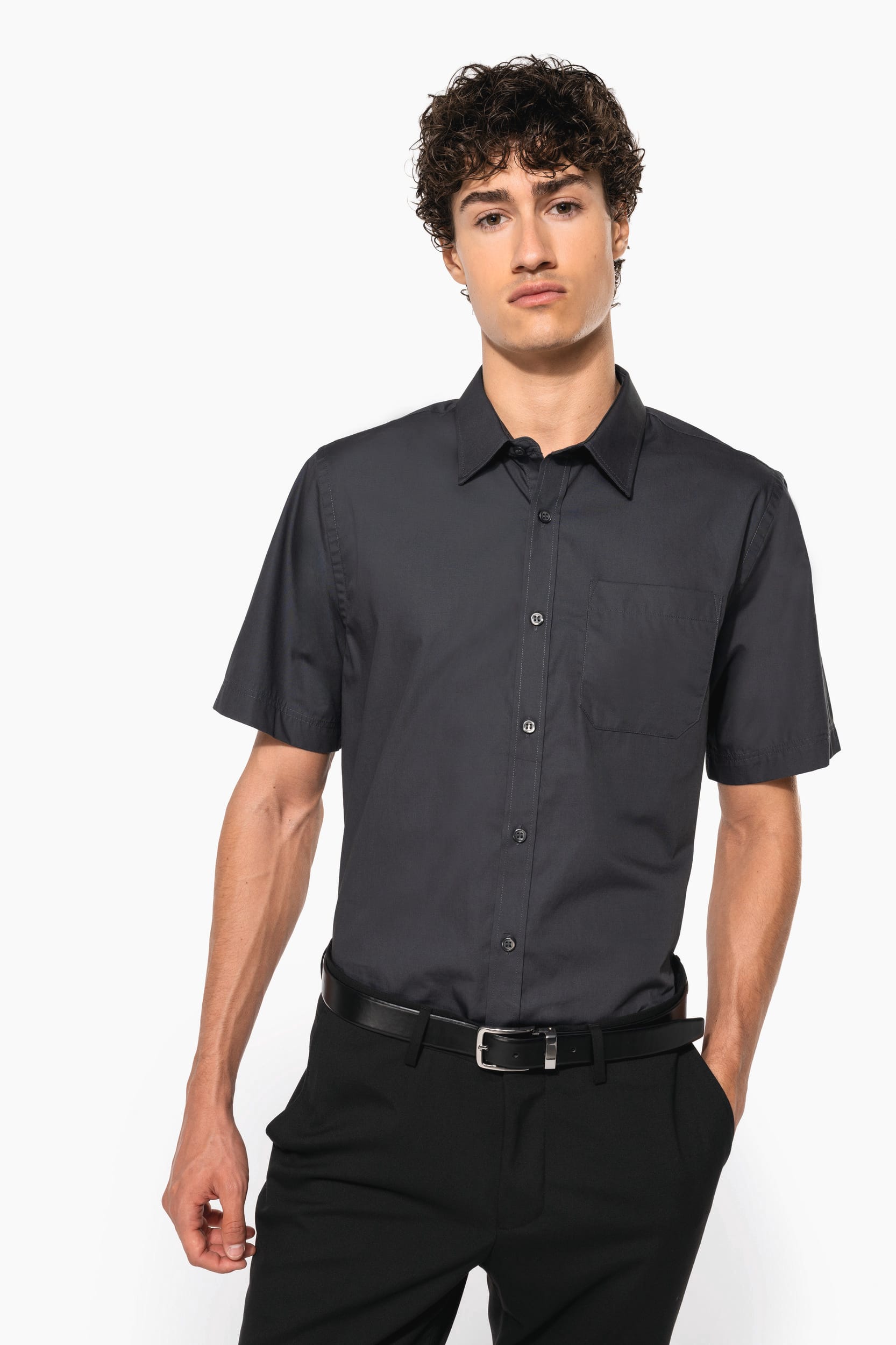 Kariban Heren poplin overhemd korte mouwen