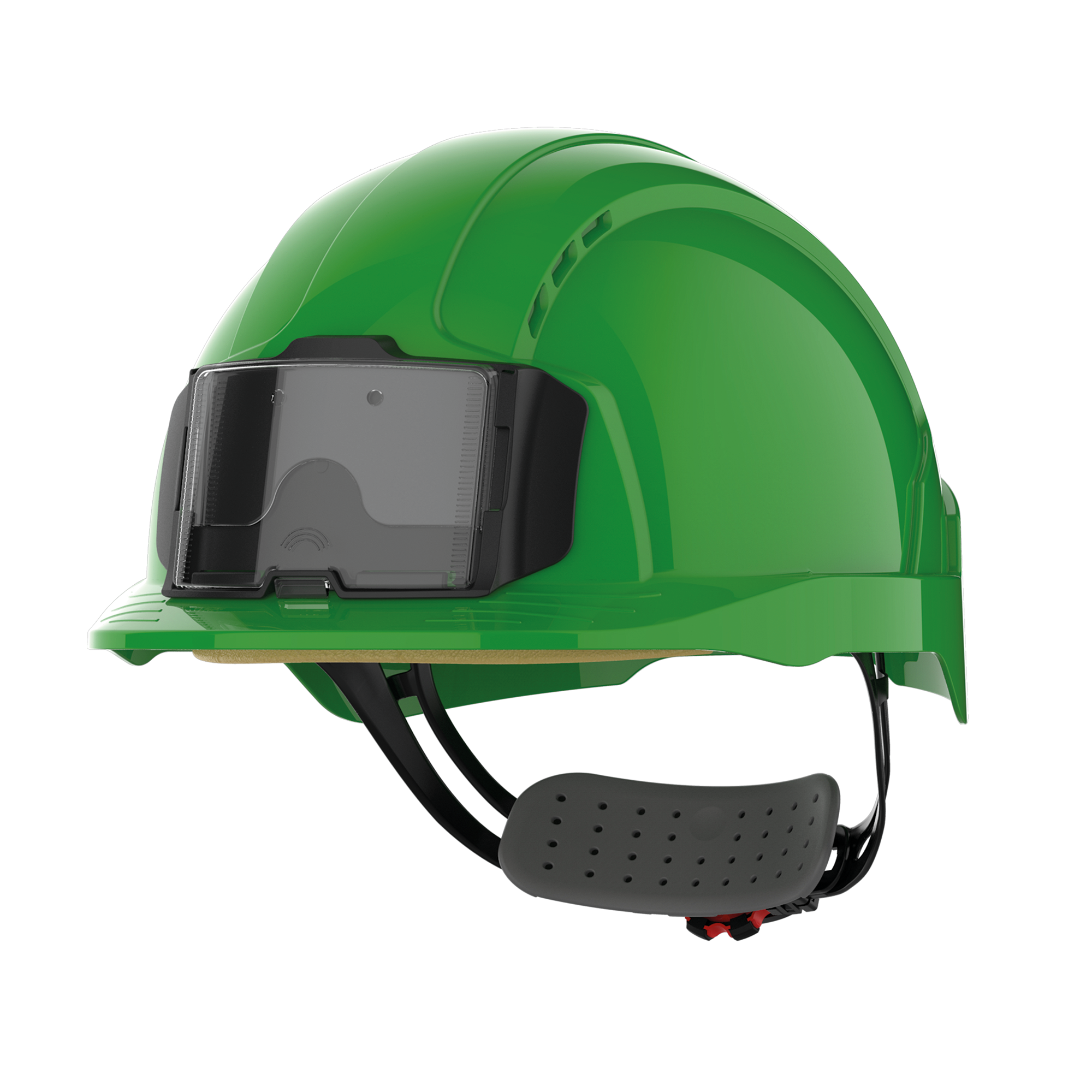 JSP EVOLite® veiligheidshelm met badgehouder, geventileerd, met ratelsluiting. — Green