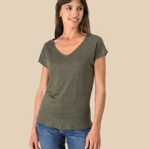 Spasso Linnen dames-t-shirt V-hals