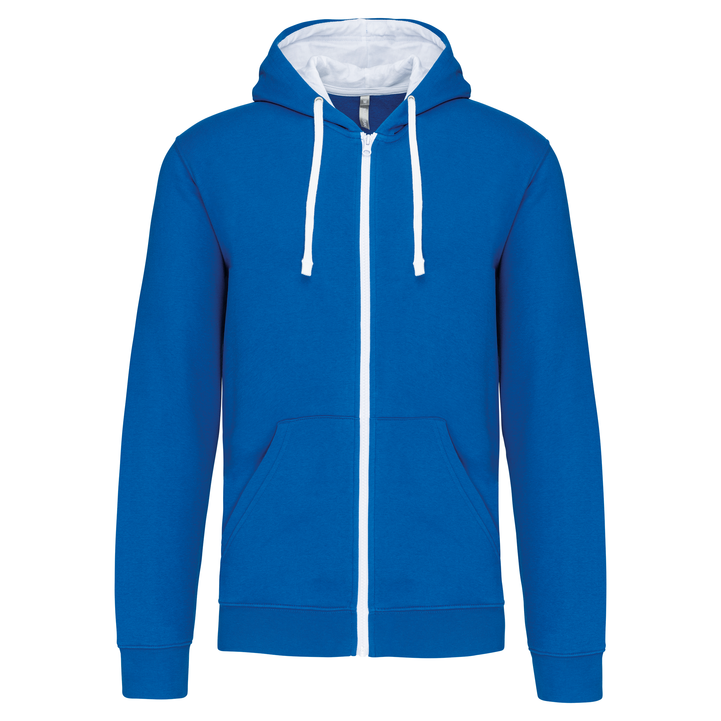 Kariban Herensweater met rits en capuchon in contrasterende kleur — Light Royal Blue / White