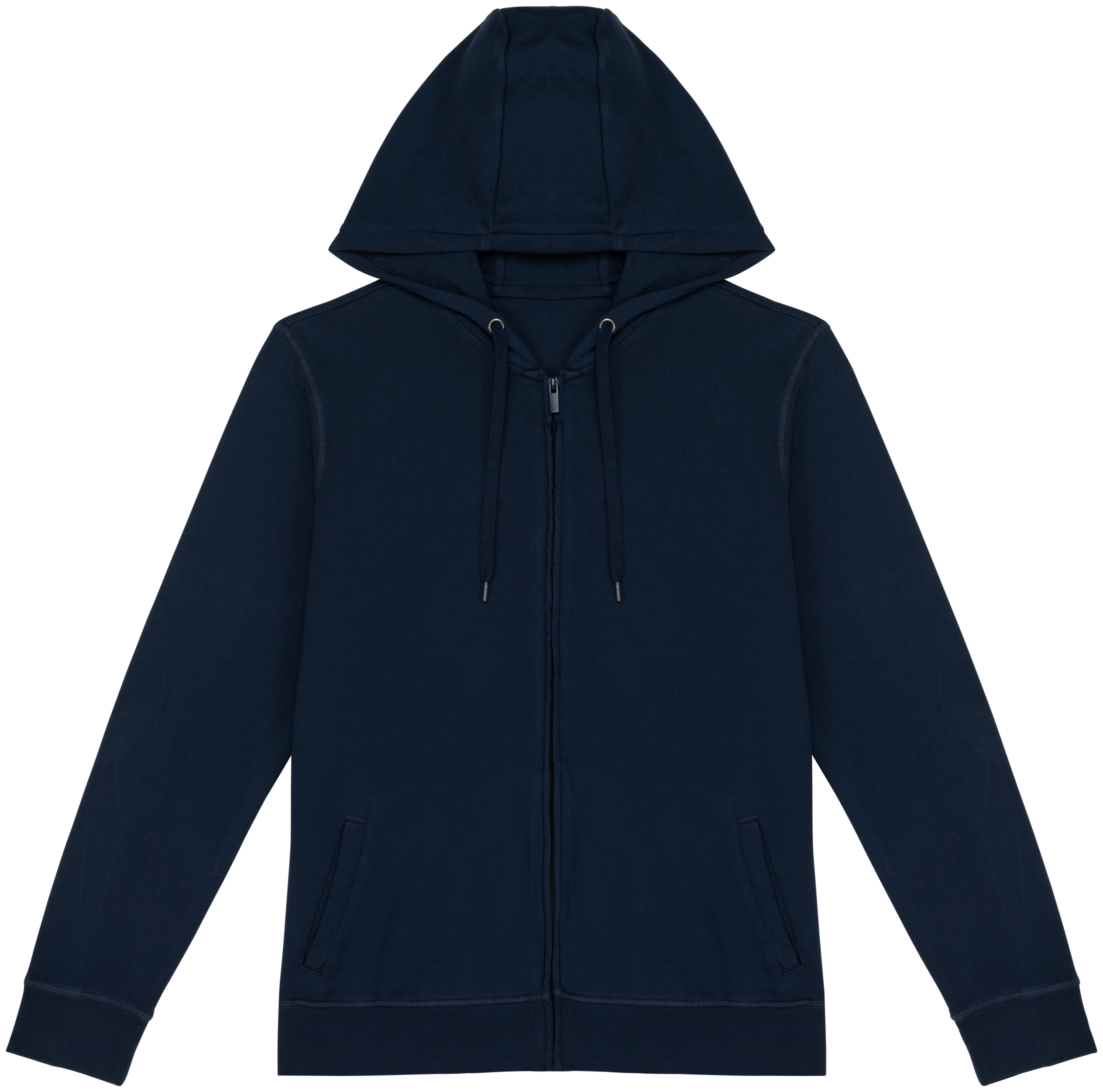 Native Spirit Ecologische uniseks sweater met rits en capuchon French Terry — Washed Navy Blue