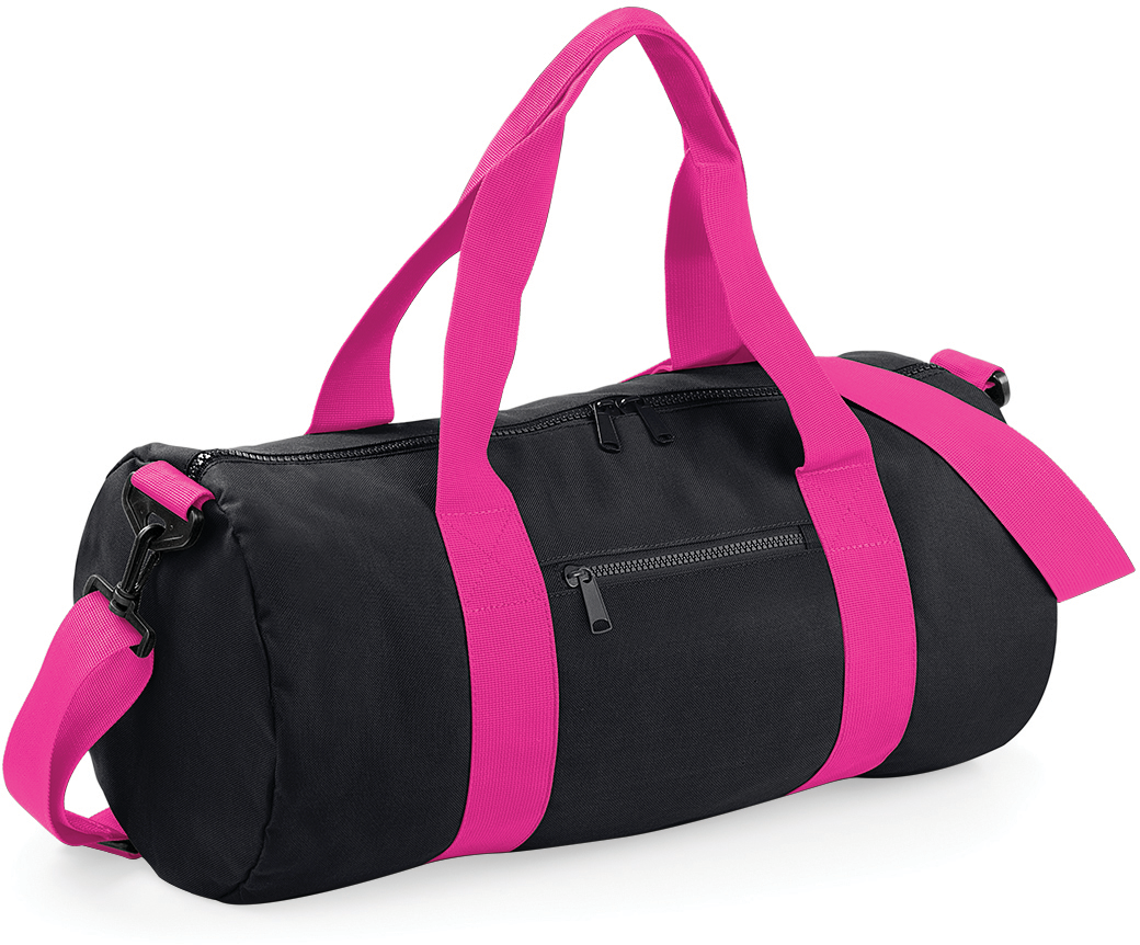 BagBase® Original Barrel Bag — Black / Fuchsia