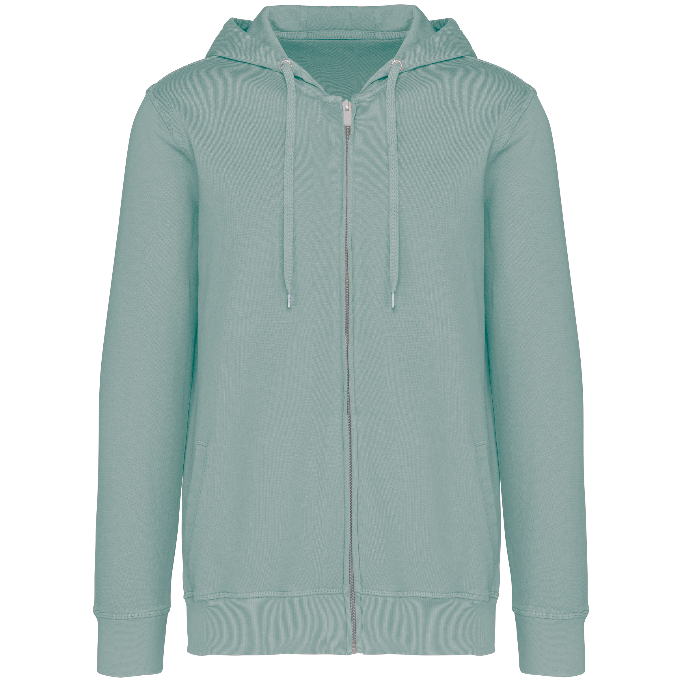 Native Spirit Ecologische uniseks sweater met rits en capuchon French Terry — Washed Jade Green