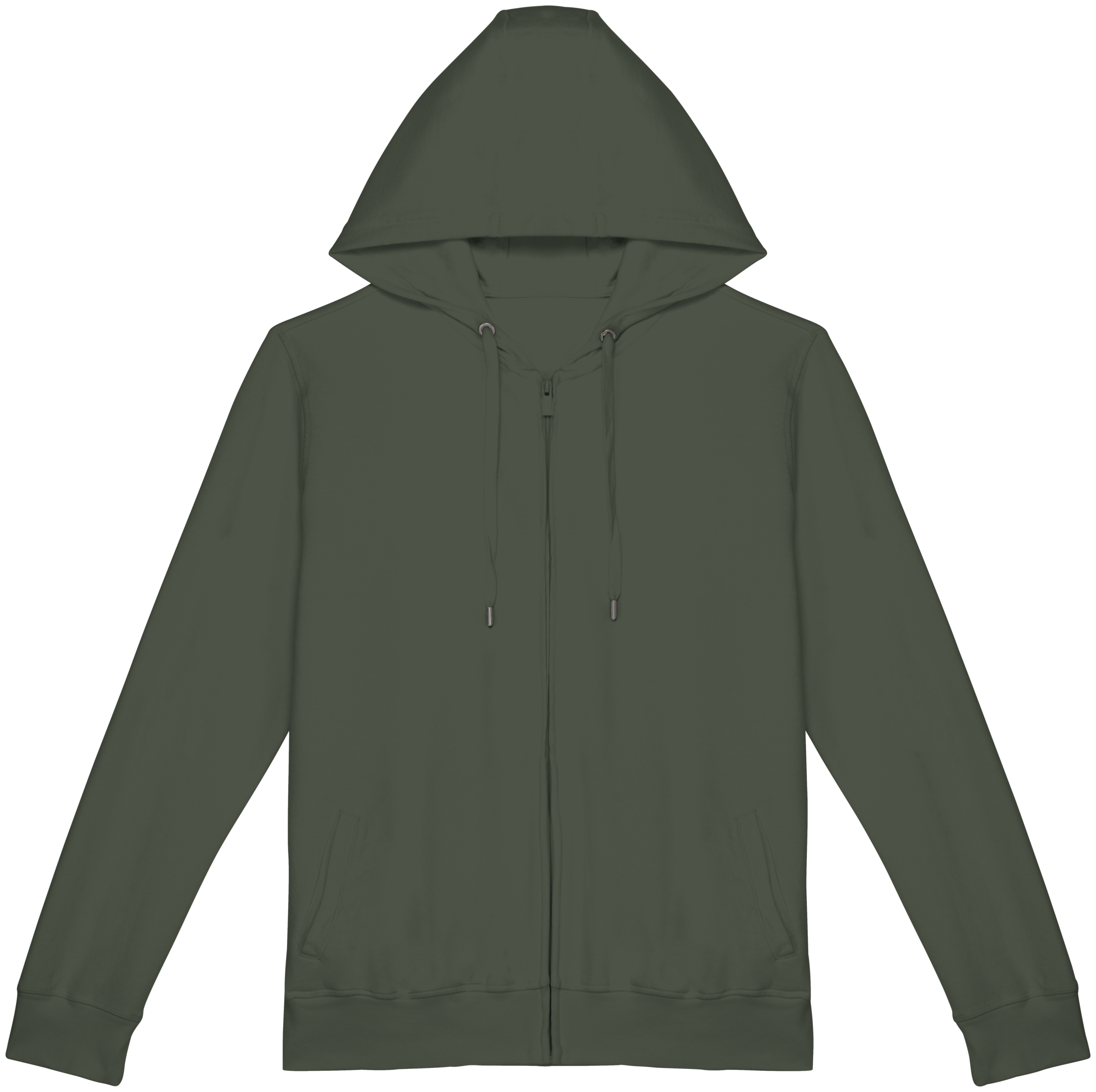 Native Spirit Ecologische uniseks sweater met rits en capuchon French Terry — Washed Organic Khaki