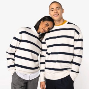 Native Spirit Ecologische gestreepte uniseks sweater met ronde hals en afhangende schouders