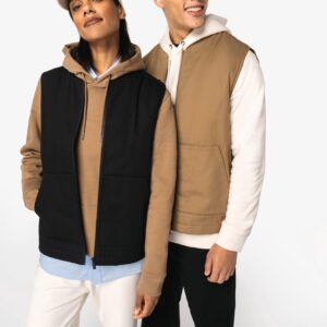 Native Spirit Ecologische gevoerde uniseks bodywarmer van twill met teddykraag