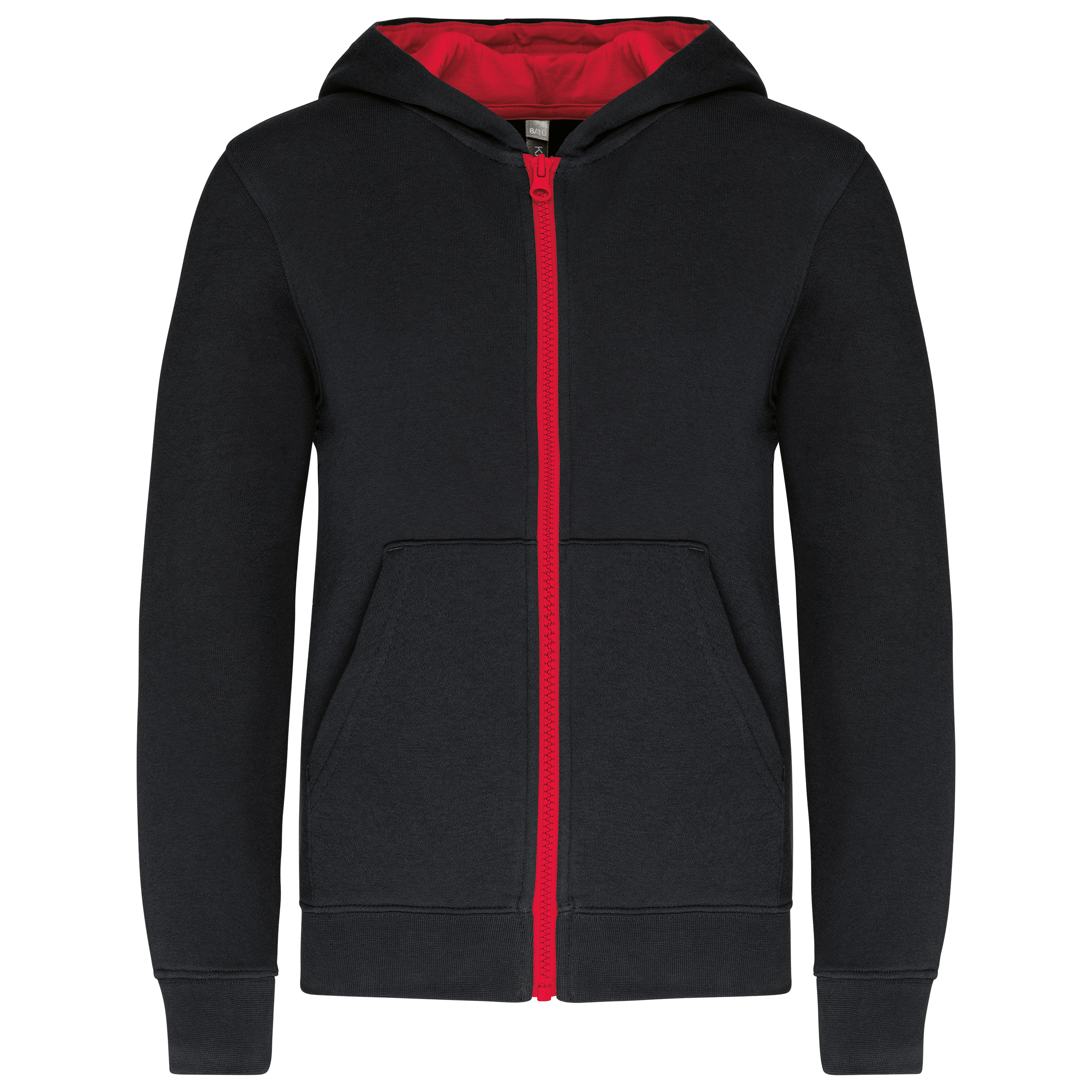 Kariban Kindersweatvest met capuchon — Black / Red