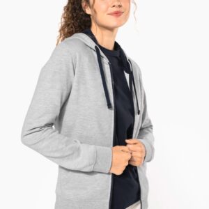 Kariban Damessweater met rits en capuchon in contrasterende kleur