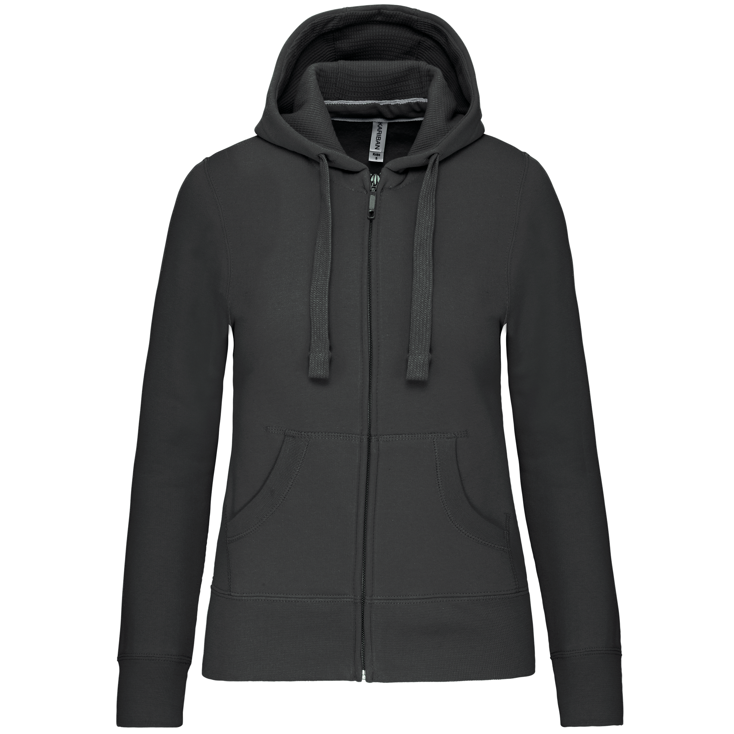 Kariban Damessweater met rits en capuchon — Dark Grey