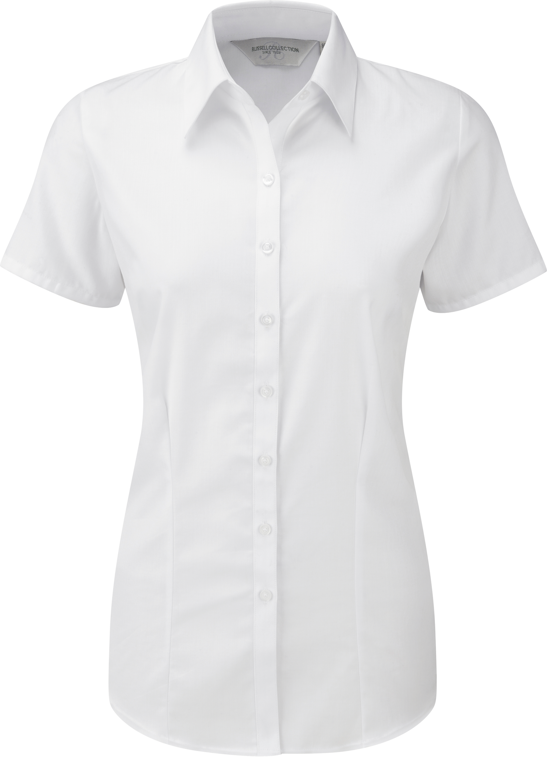 Russell Ladies Short Sleeve Herringbone Shirt — White