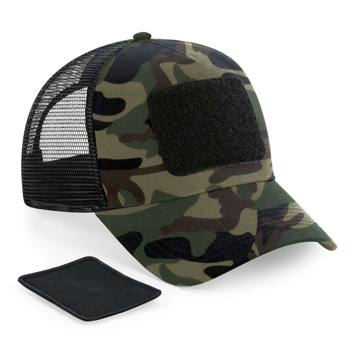 Beechfield® Meshpet, verstelbaar aan de achterkant met afneembare patch. — Jungle Camo