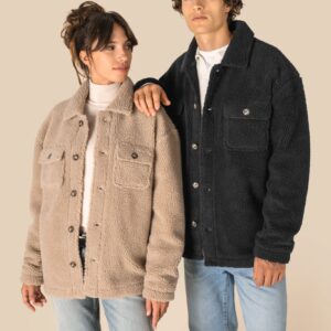 Spasso Uniseks sherpa-overshirt met afhangende schouders