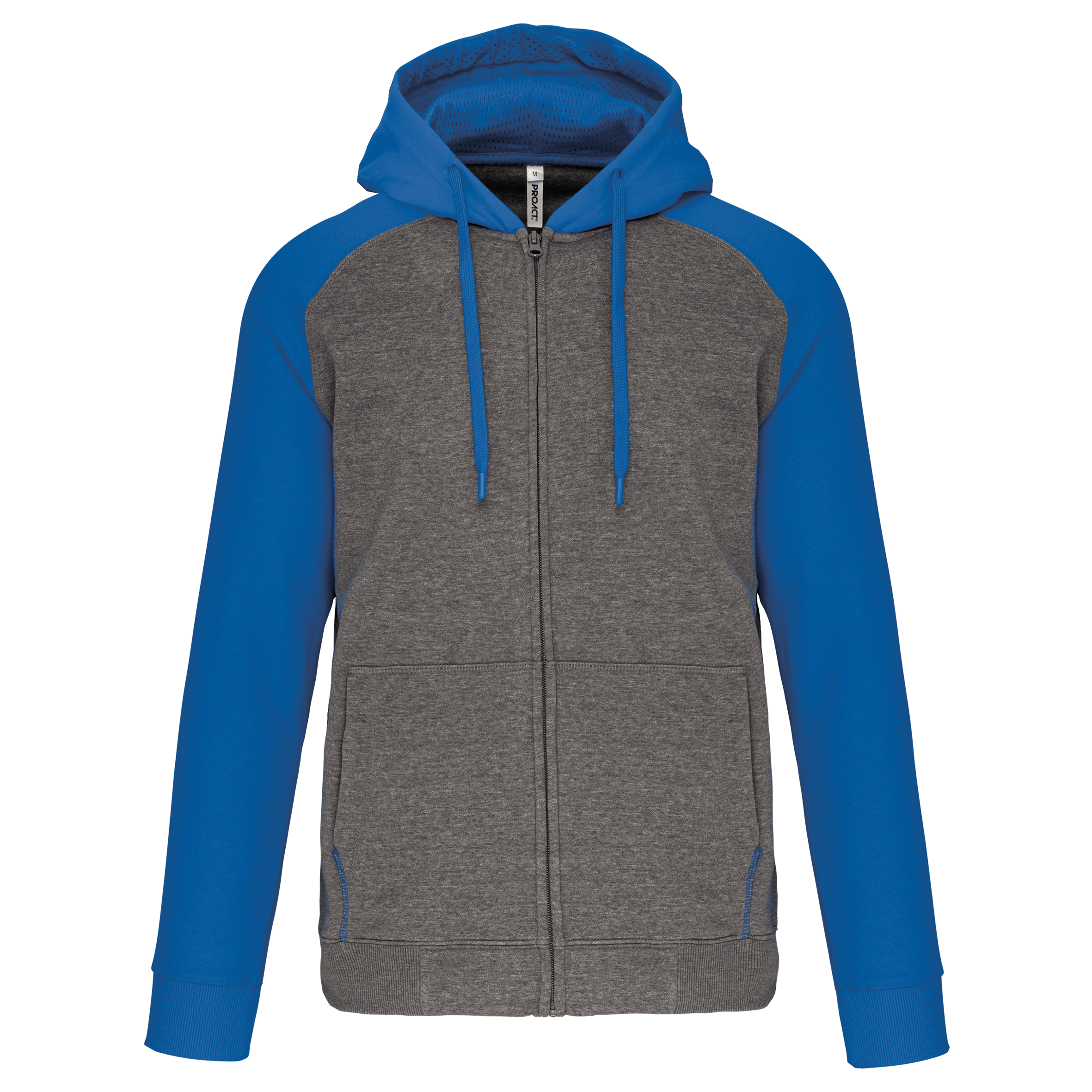 PROACT® Tweekleurig sweatvest met capuchon unisex — Grey heather/Sporty royal blue