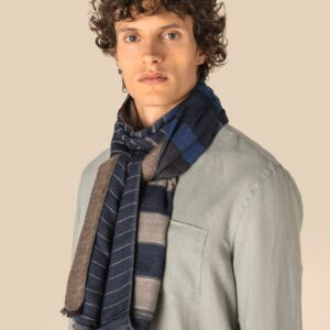 Spasso Omkeerbare uniseks tulbanddoek  — Blue Stripes / Brown Herringbone