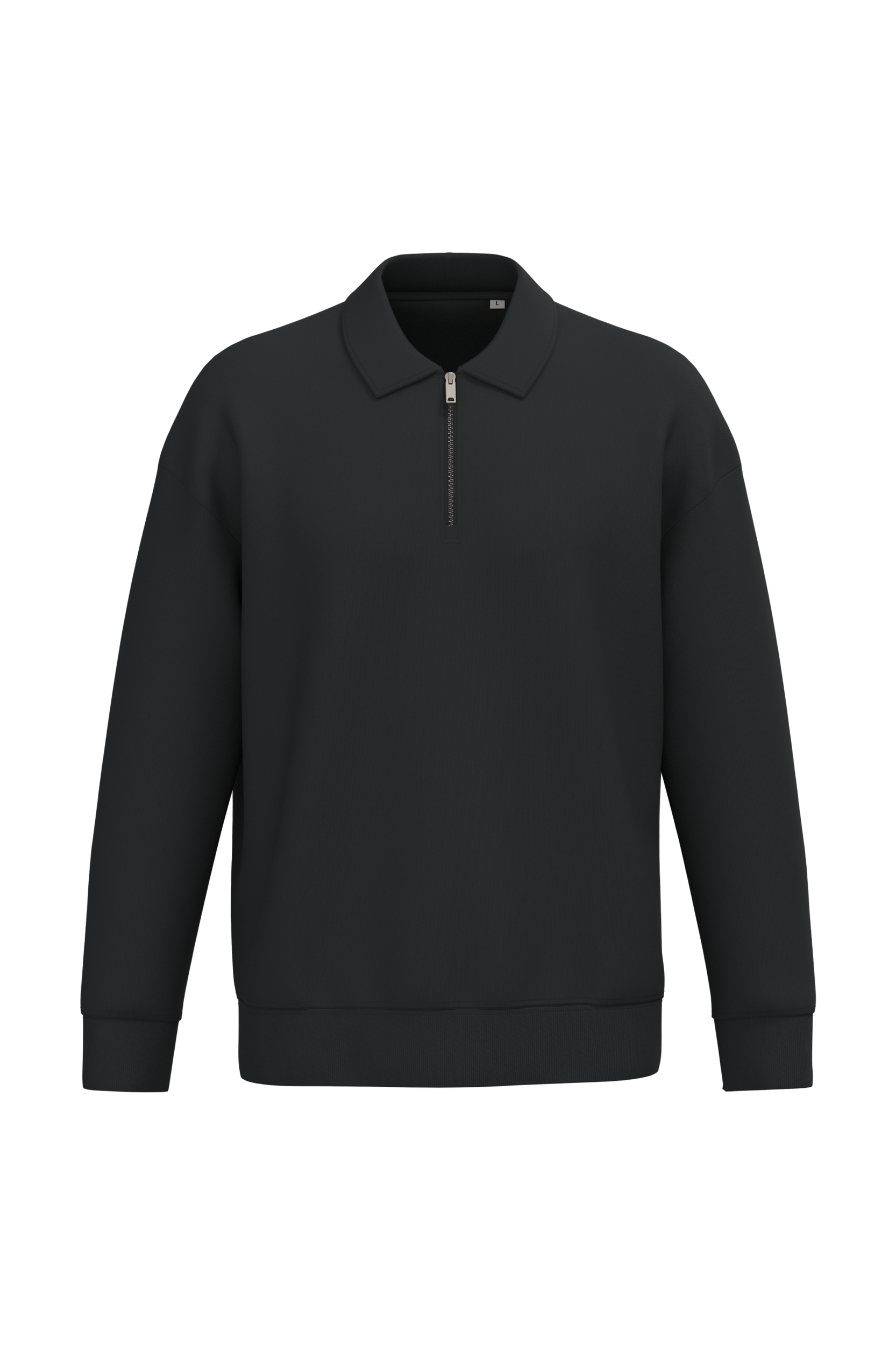Native Spirit Ecologische uniseks sweater met kwartrits, polokraag en afhangende schouders — Black