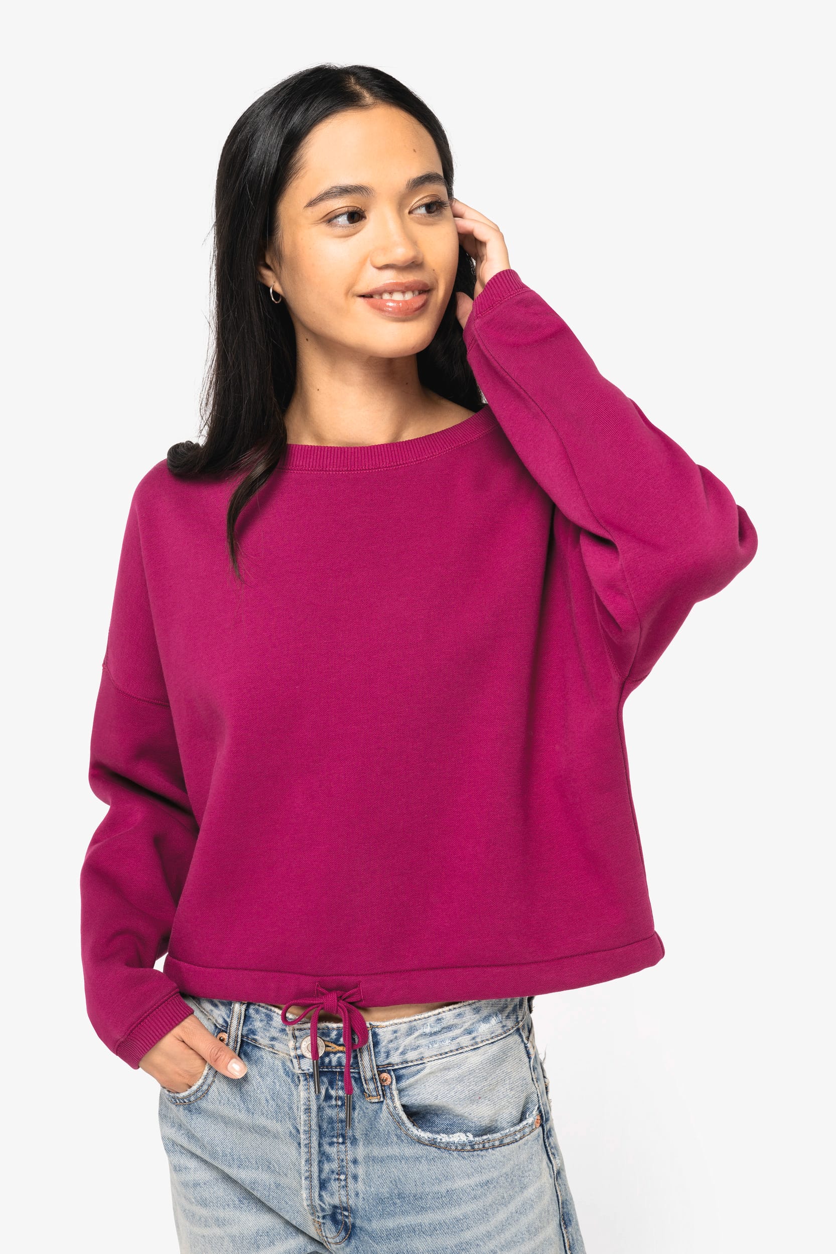 Native Spirit Ecologische cropped damessweater met ronde hals
