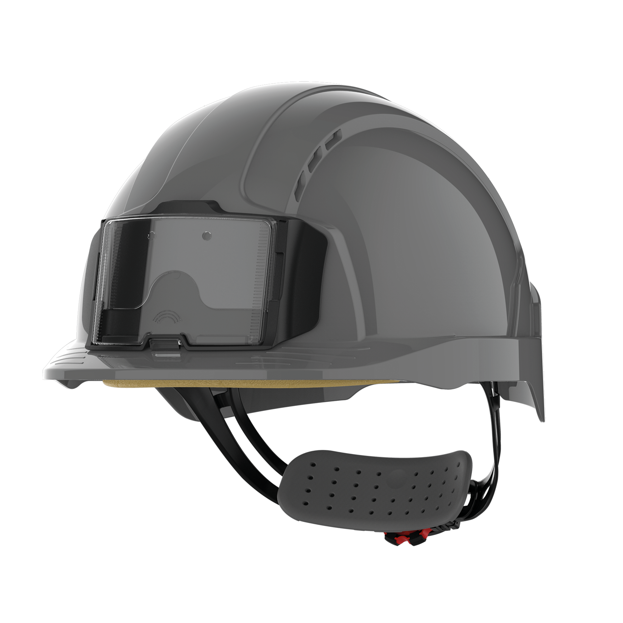 JSP EVOLite® veiligheidshelm met badgehouder, geventileerd, met ratelsluiting. — Grey