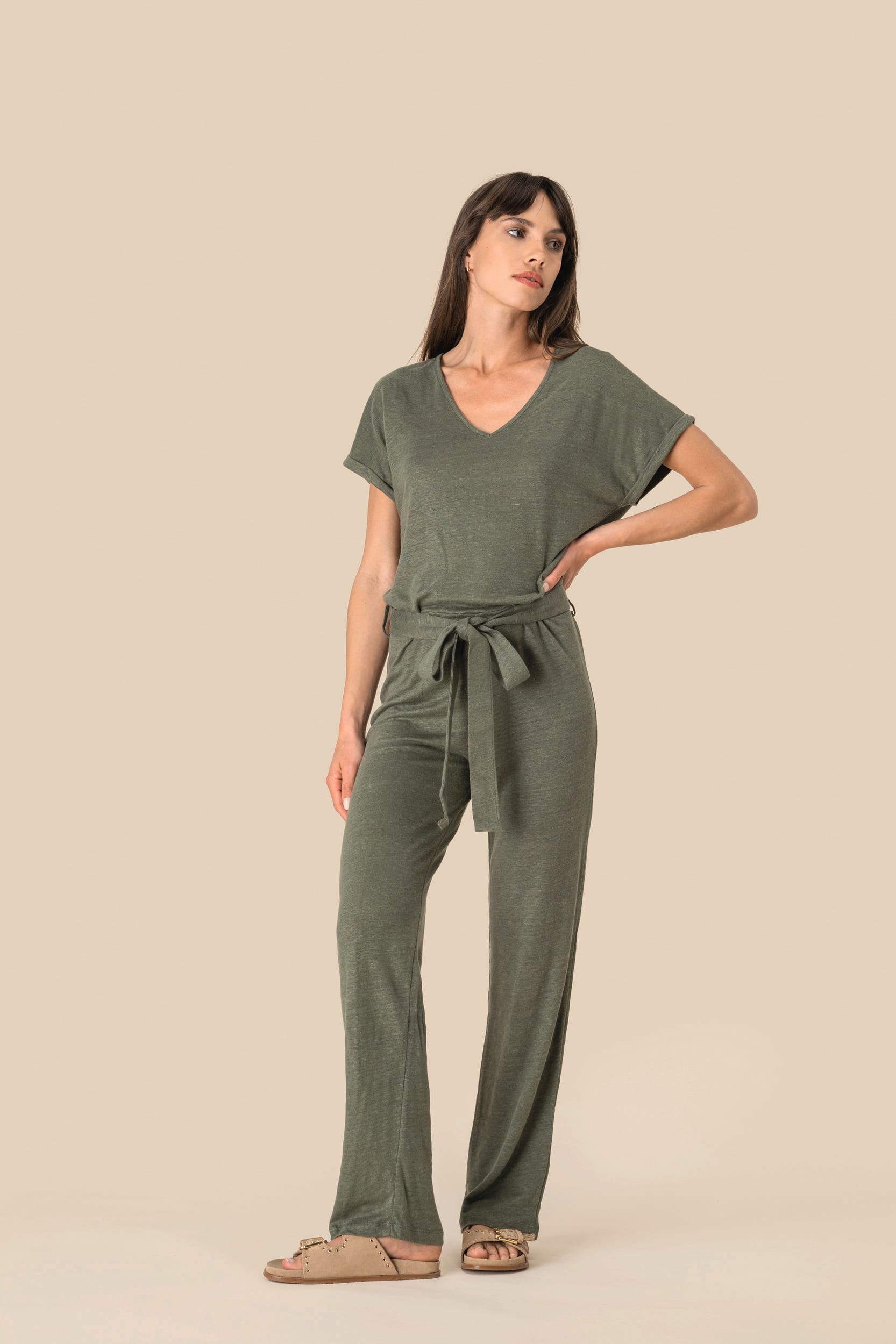 Spasso Tricot jumpsuit met korte mouwen voor dames van linnen