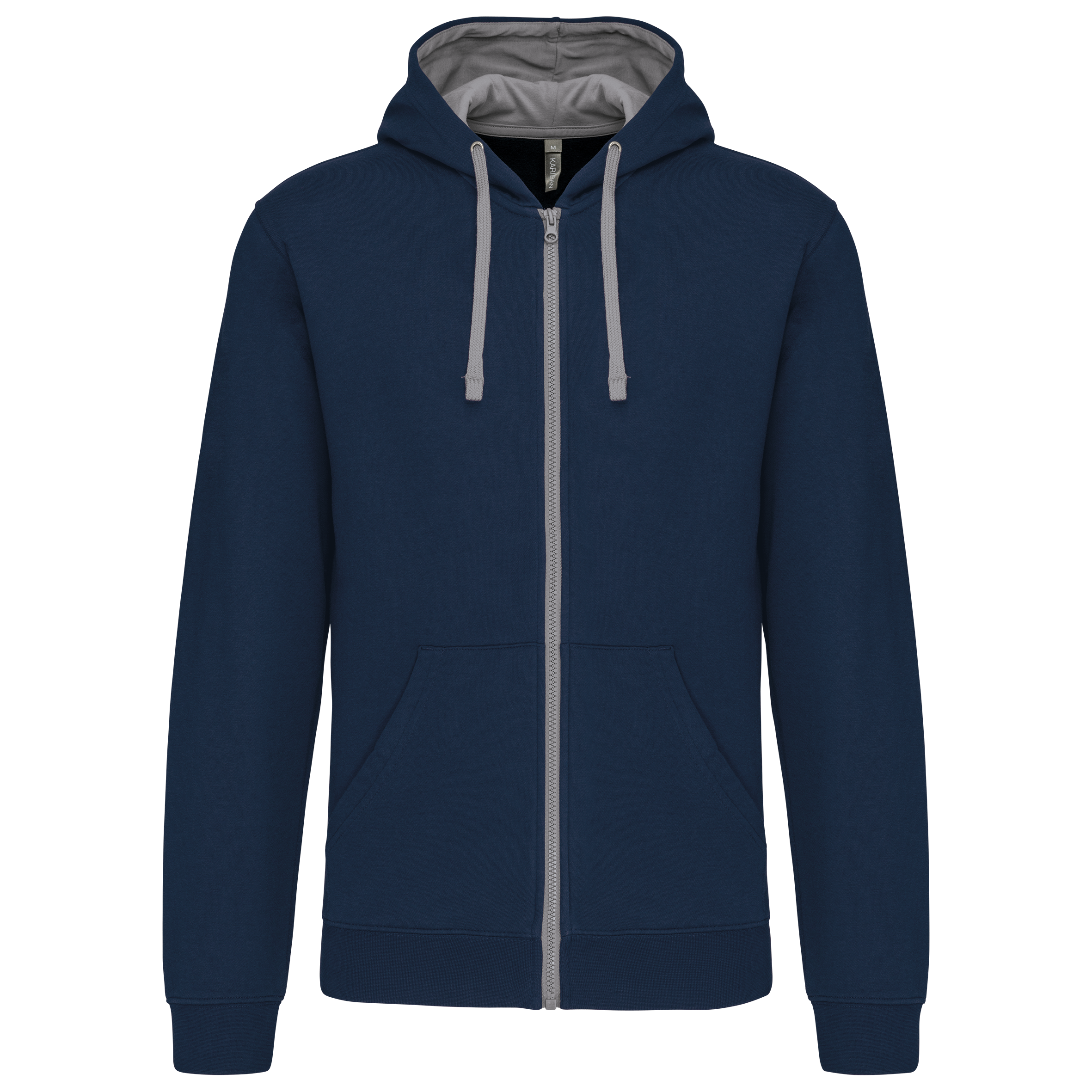 Kariban Herensweater met rits en capuchon in contrasterende kleur — Navy / Fine Grey